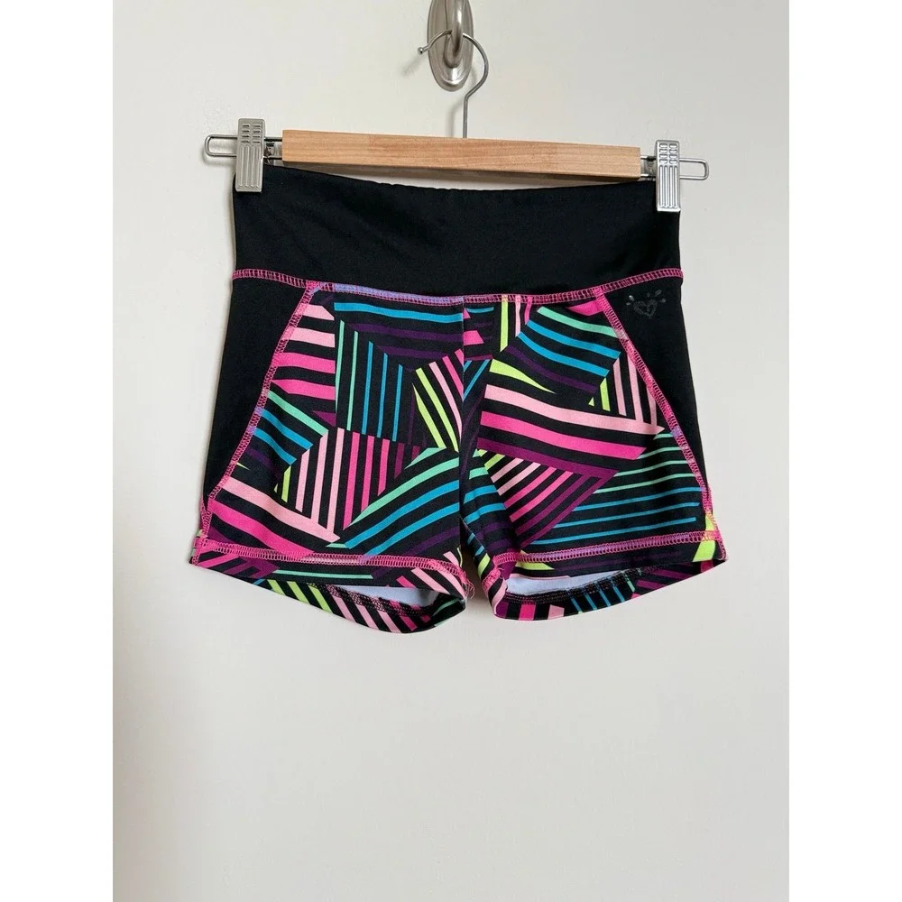 Justice Active Shorts Size 10 Neon Geometric Athletic Workout Gym Dance Shorts